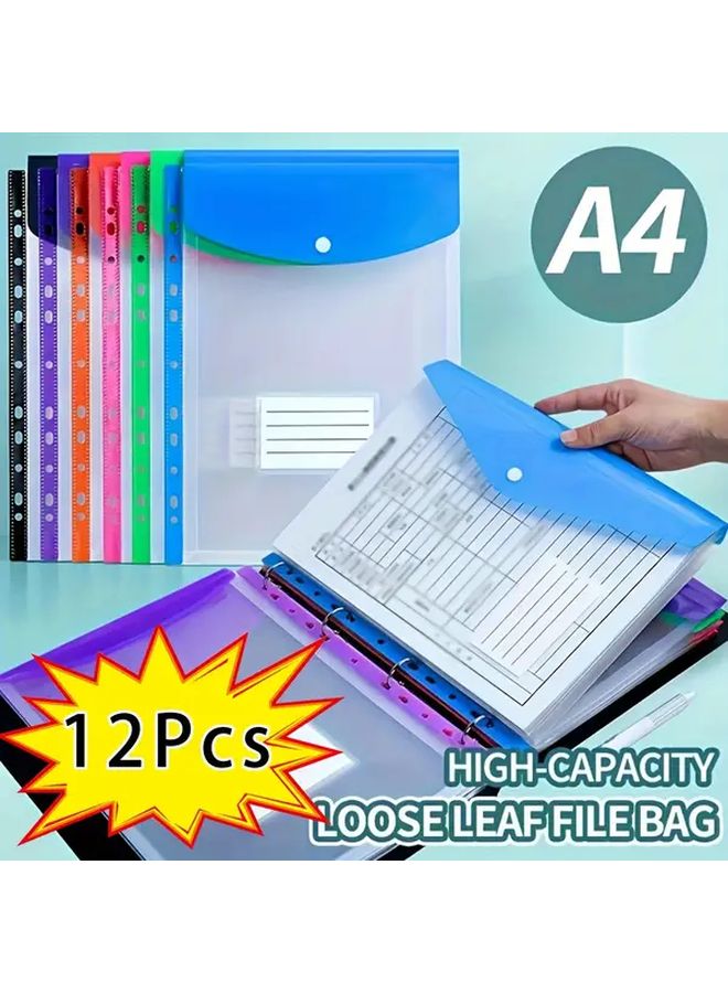 إل دي كيو إيه 4 أوسع ملفات المجلدات 12 حزمة مجموعة ألوان مختلطة جيوب مجلدات حلقة زر - Image 1